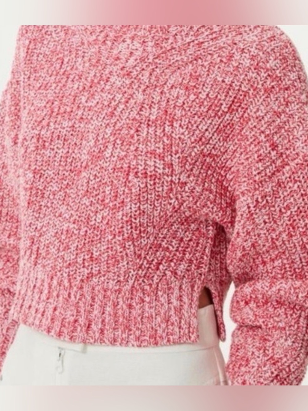 KULE Pink & White Knit Sweater w/Side Slit Detail Sz S